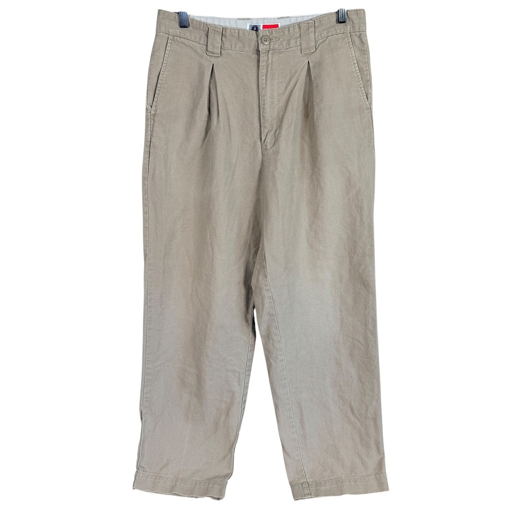 Vintage Arizona Jean Co Pleated Linen Blend Pants Mens‎ 30x30 Khaki Straight Leg